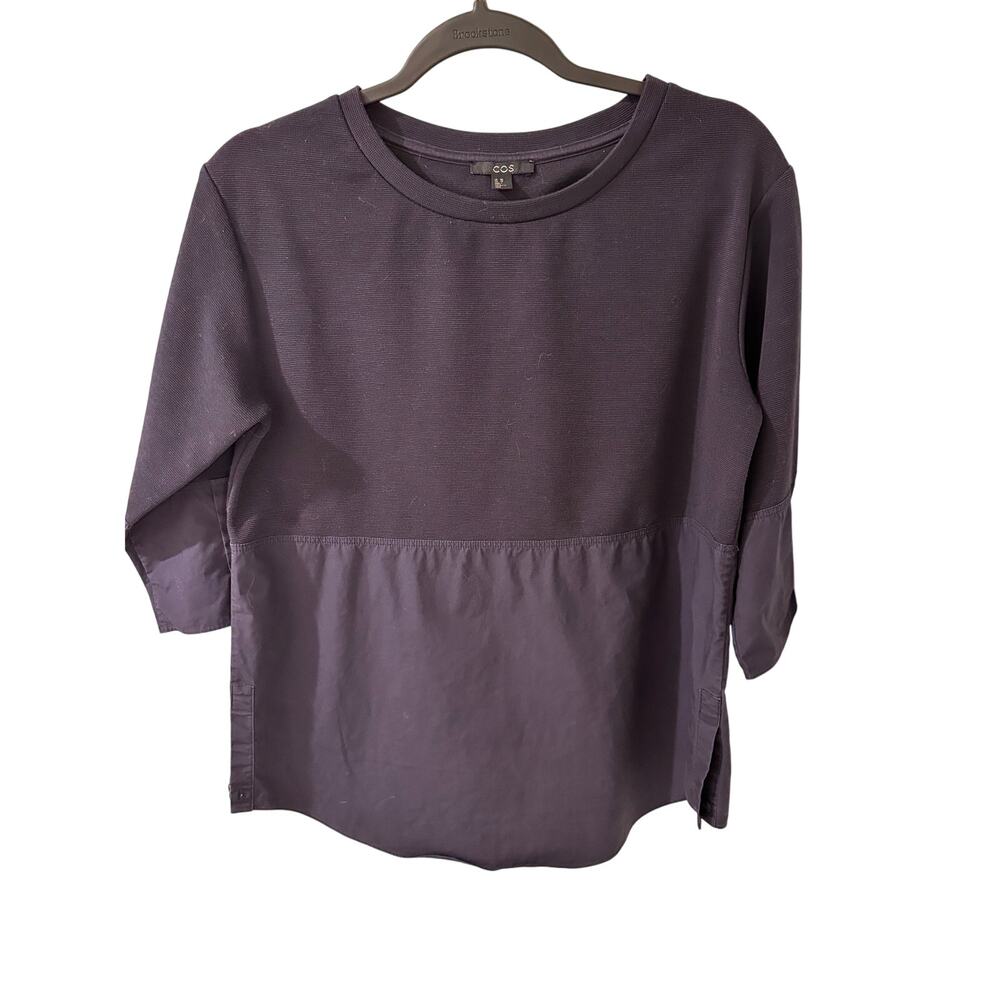 COS Oversized Knit Top Shirt Bottom 3/4 Sleeve, Navy, Size XS